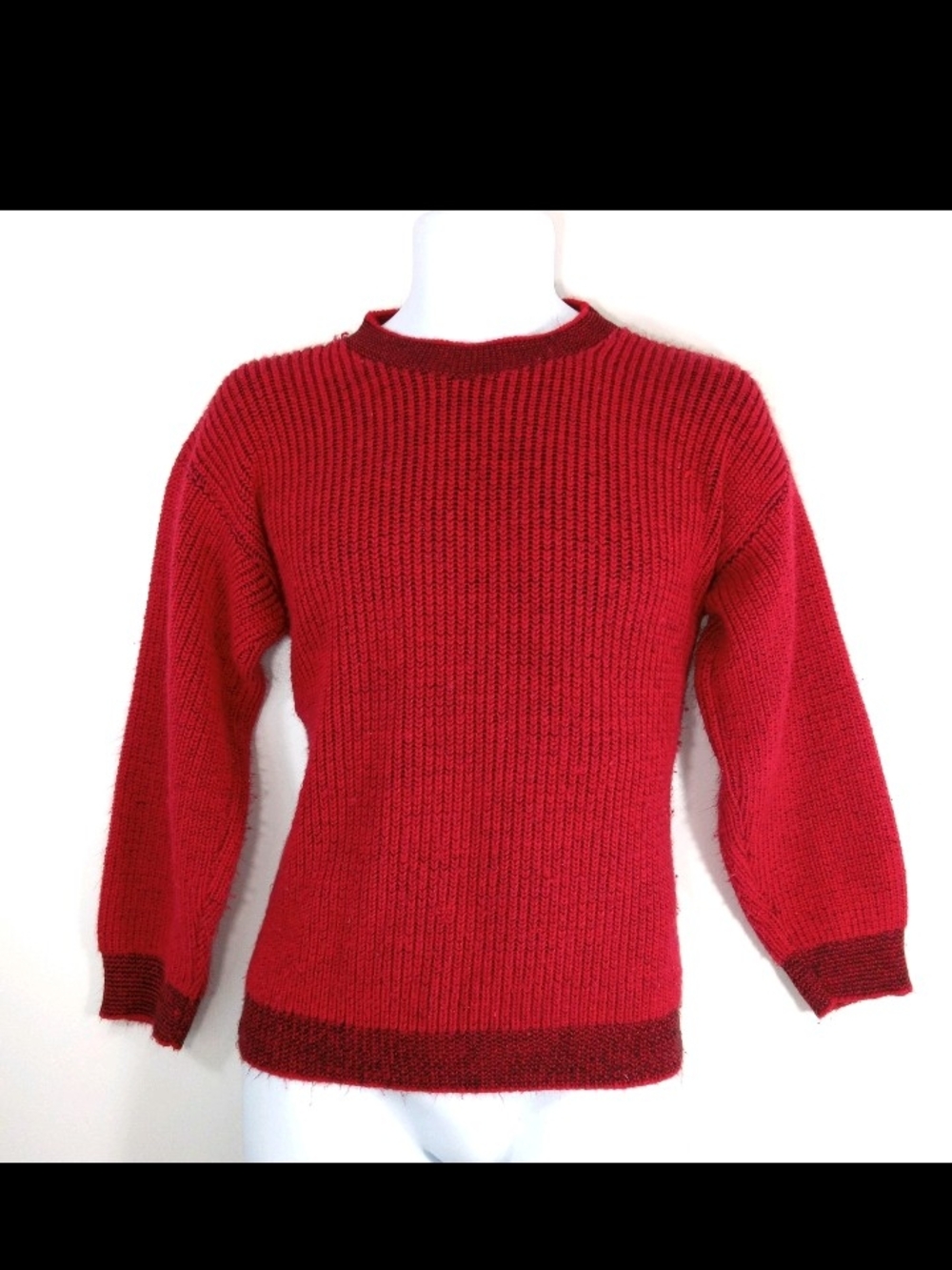 Classic 80's Red Crewneck Men’s Sweater w/ Contrasting Trim Small